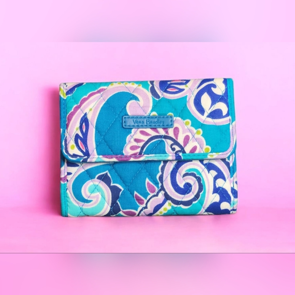 Vera Bradley Quilted Wallet – Blue Purple Multicolor Paisley Print NEW no Tags